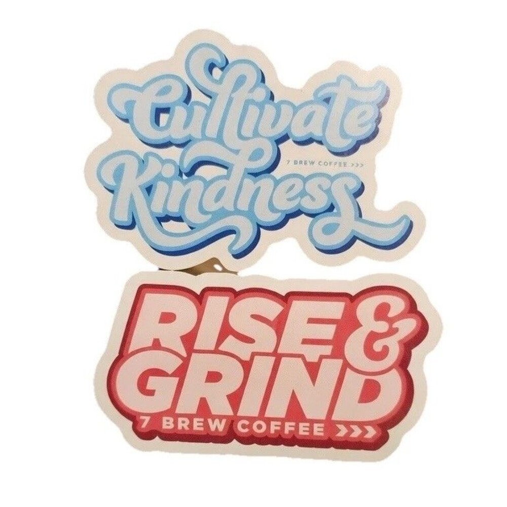7 Brew Drive Thru Coffee Cultivate Kindness & Rise & Grind Stickers Set Of 2